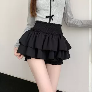 【ส่งไวจากไทย】กระโปรงสั้นเอวสูงสีขาวสำหรับผู้หญิงไซส์พิเศษ ใส่สบาย