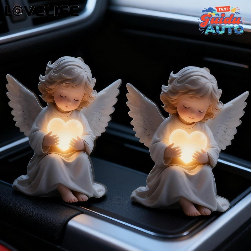 [ MOAuto ]คลิประบายรถยนต์อะคริลิคแองเจิล | ตกแต่งน้ําหนักเบาพร้อมหัวเข็มขัดโลหะ, วัสดุทนแรงกด, แกะสล