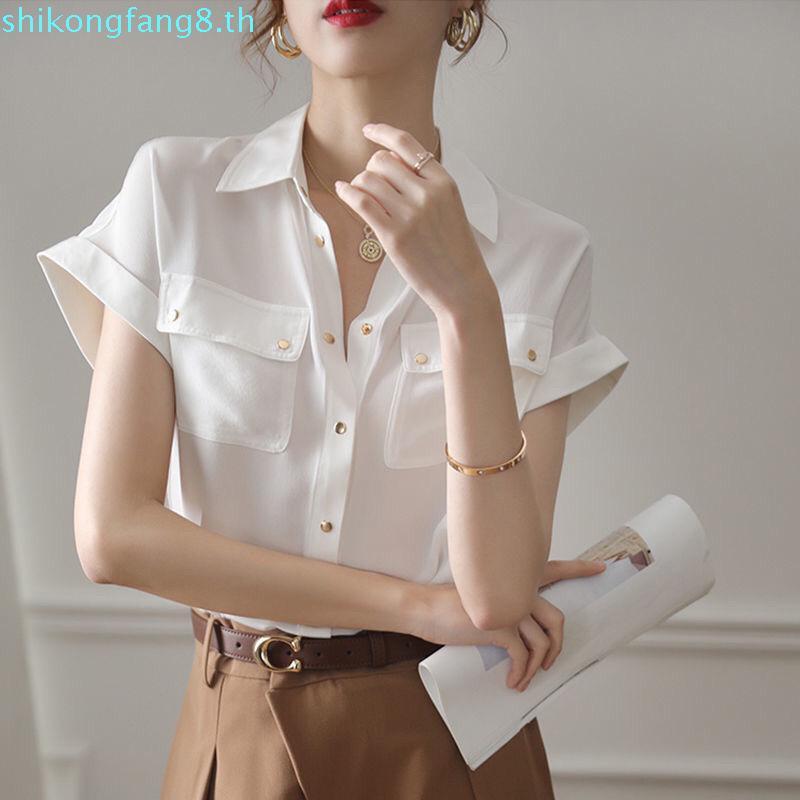 Chiffon white shirt women's summer thin style design sense 2024 new niche design style foreign style