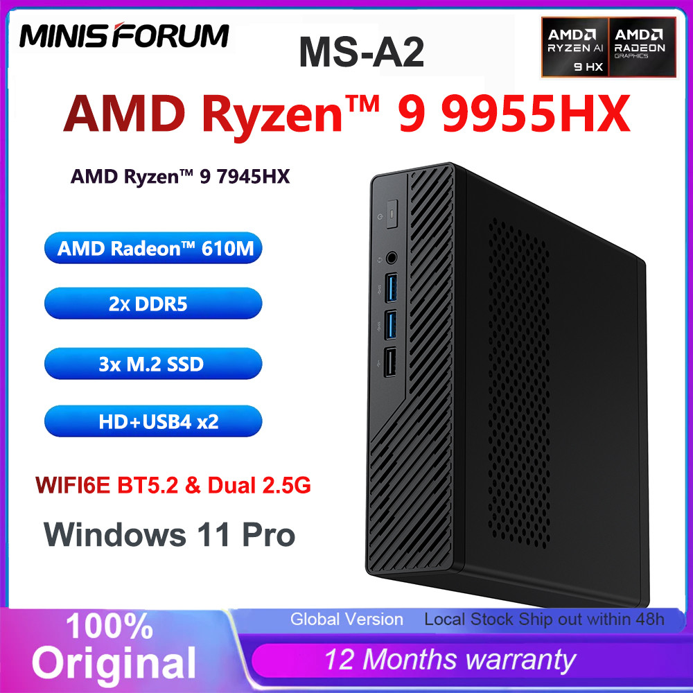 MINISFORUM MS-A2 Mini PC AMD Ryzen 9 9955HX/7940HX Windows 11 DDR5 PCIe SSD WIFI6E SFP+ Gaming MINI 