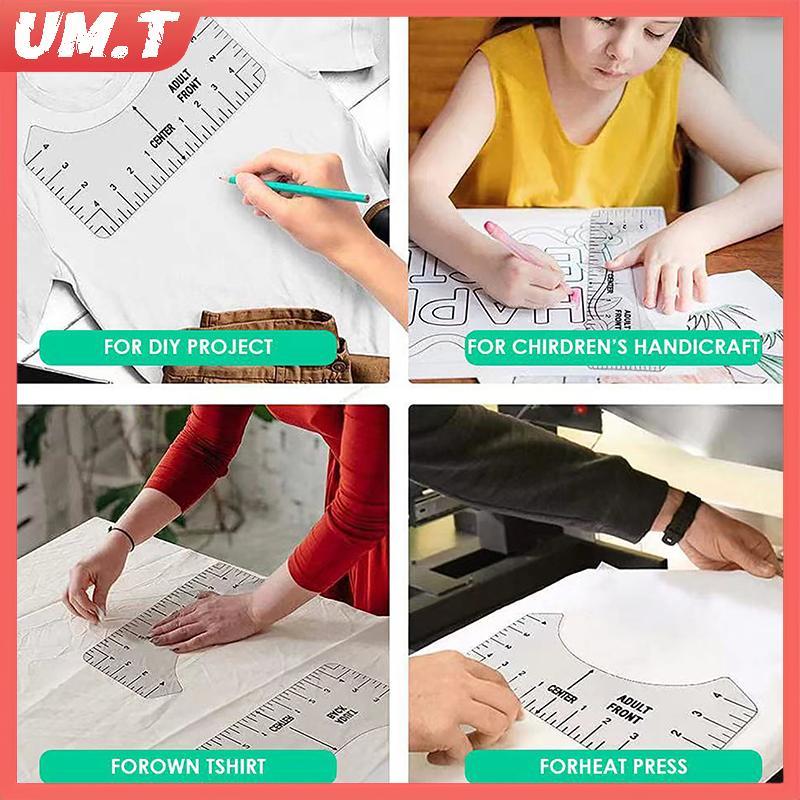 UM.T 8 ชิ้น T เสื้อไม้บรรทัดคู่มือ PVC เสื้อยืดไม้บรรทัดการออกแบบศูนย์ T เสื้อ Alignment เครื่องมือส