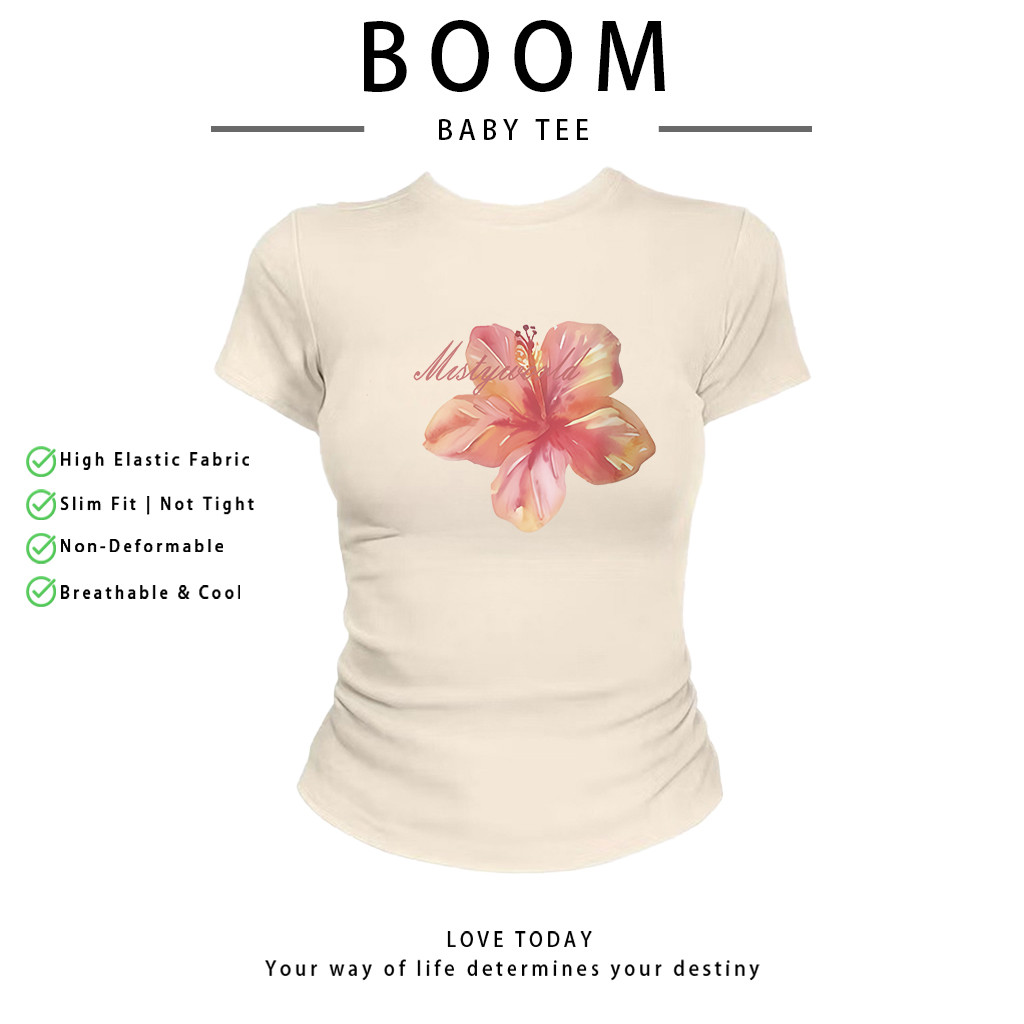 COD（จัดส่งภายใน 24 ชั่วโมง）เสื้อสาวอวบ เสื้อครอปท็อป แขนสั้น babytee สไตล์เกาหลี y2k T-shirt | FLOWER