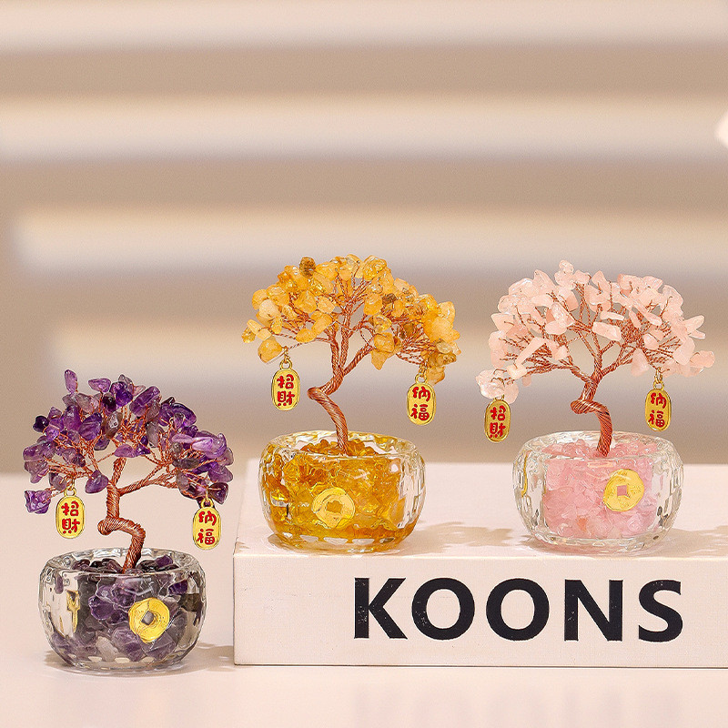 JH ธรรมชาติ Citrine Fortune Tree เครื่องประดับ Amethyst Lucky Tree สํานักงานตําแหน่งการทํางาน Meteor
