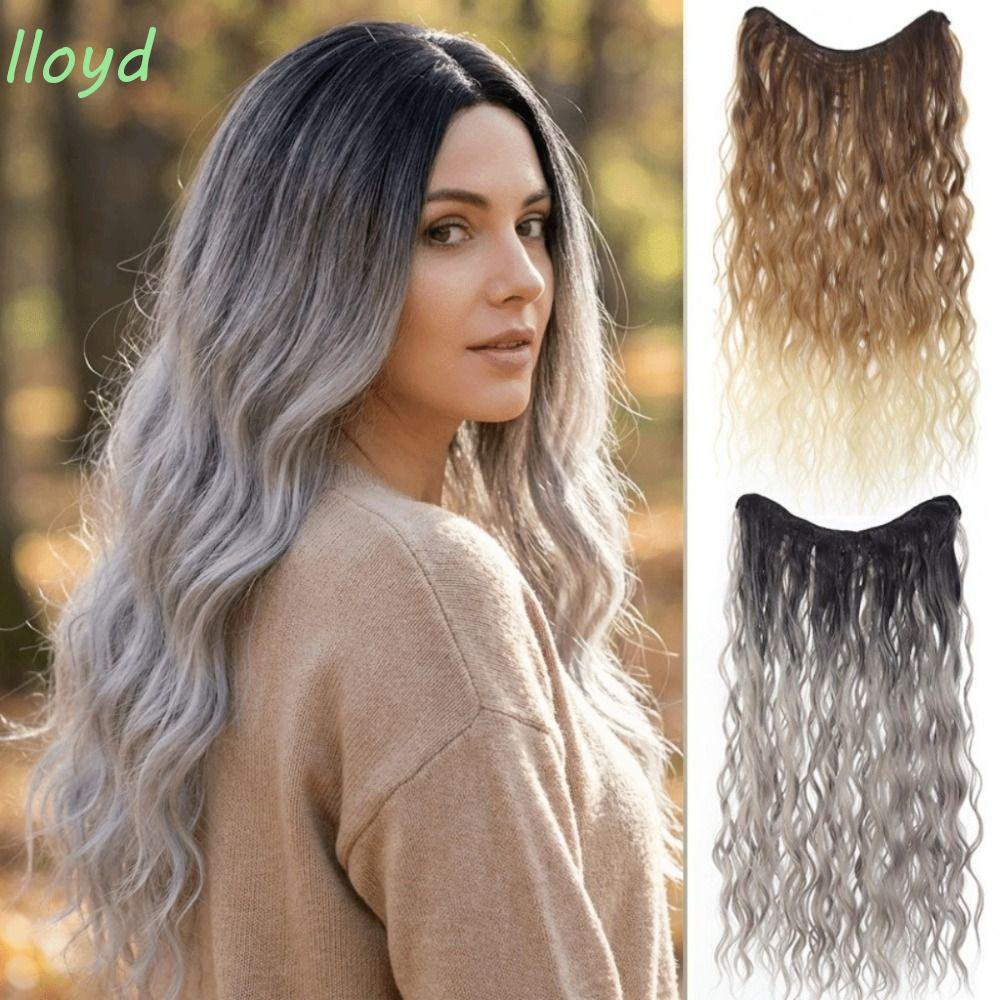 LLOYD วิกผมครึ่งศีรษะแบบวายน์ 24 นิ้ว พร้อมคลิป U-Shaped 5 อัน สีน้ำตาลถึงโกลเด้นเลเยอร์ดombre