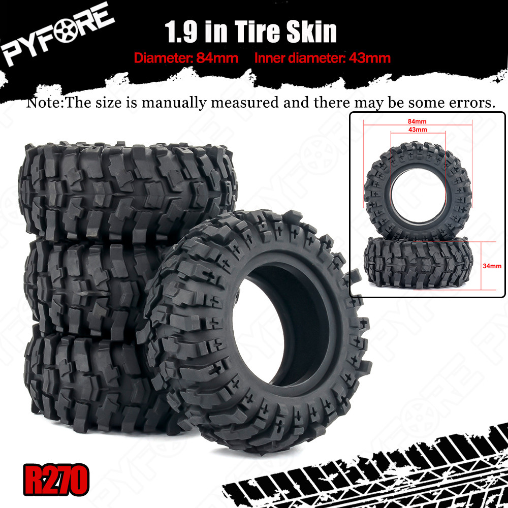 PYFORE 1.9In 84mmx34mm 4PCS ปีนเขายางผิวล้อสําหรับ 1/12 RC รุ่นรถ Crawler อุปกรณ์เสริม R270