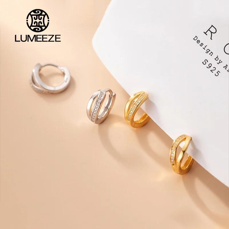 LUMEEZEL Double Layered Zircon Hoop ต่างหูผู้หญิงเงินสีบุคลิกภาพ Punk ต่างหูเครื่องประดับของขวัญ EH0208 #