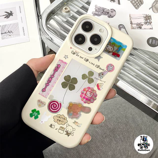 การ์ตูนโคลเวอร์โชคดี Case เคสไอโฟน For iPhone 11 17 16 15 12 13 14 15 Pro Max XR X XS Max 7 8 16 Plus เคสมือถือ สีพื้น