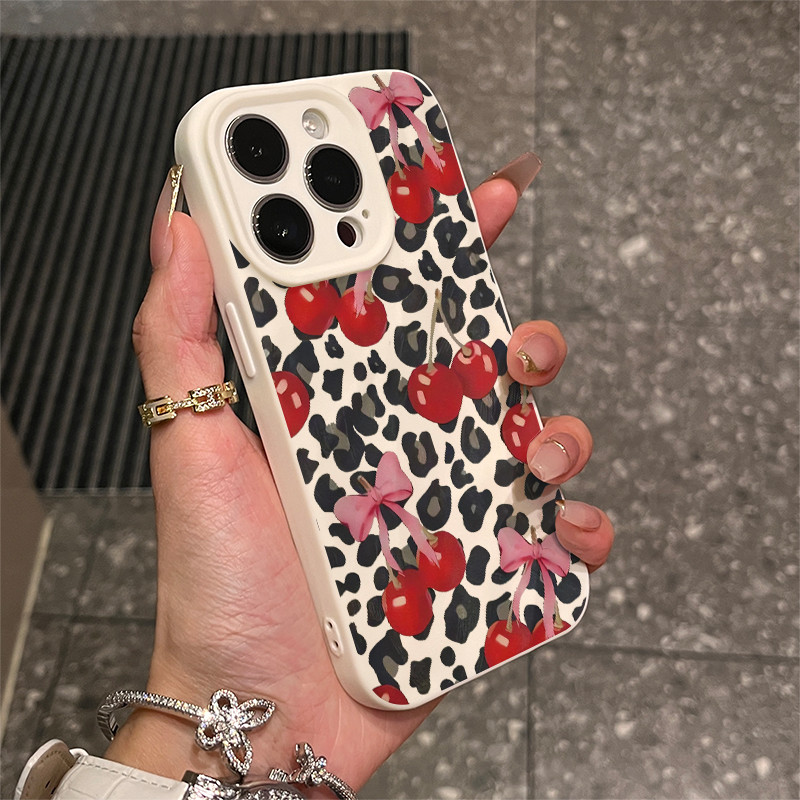พิมพ์เสือดาวเชอร์รี่สีแดงสําหรับ iPhone 1715promax เคสโทรศัพท์จีบ 11 13 12 soft xr ชุด 8P
