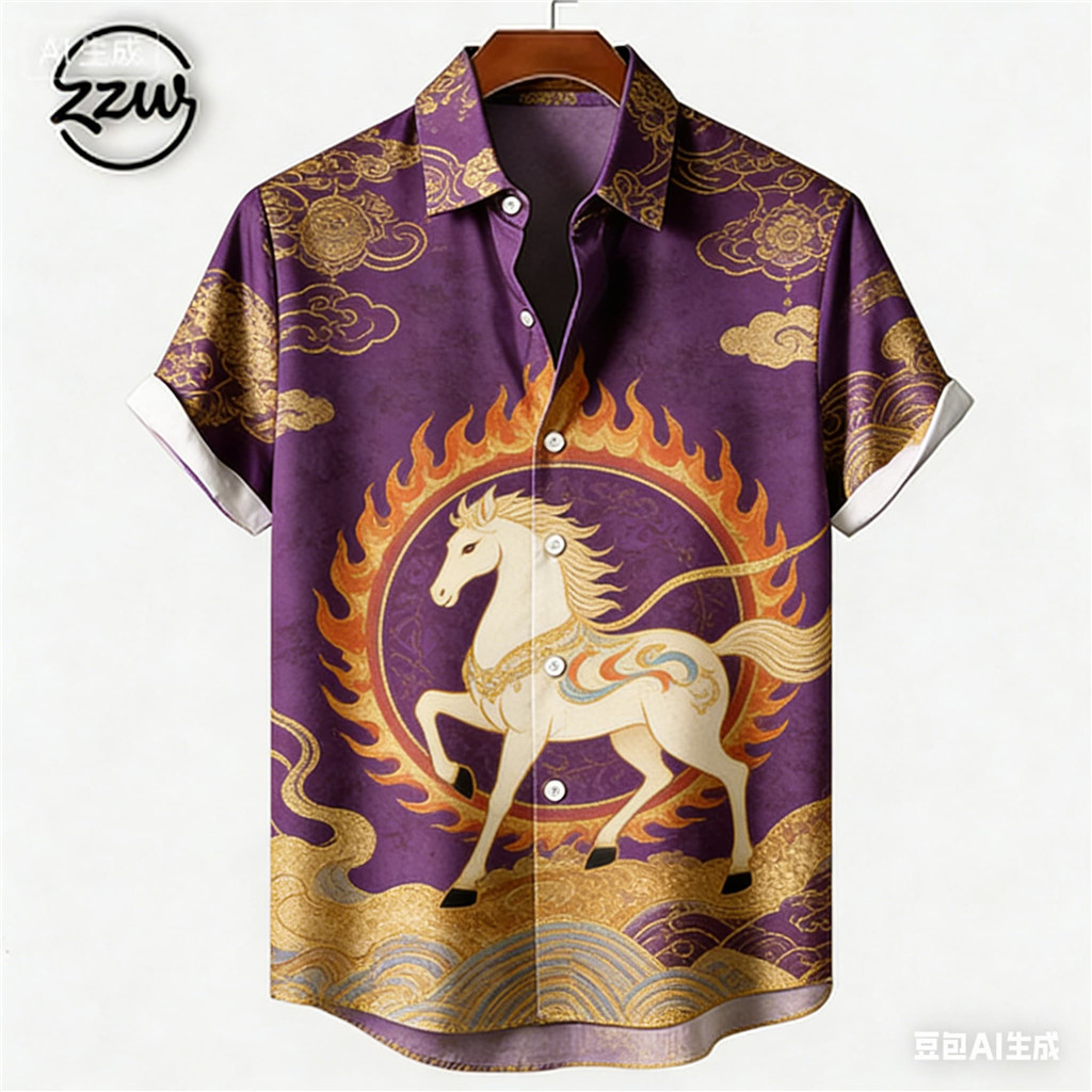 เสื้อลายม้าเผาสีม่วงประดับลายทอง สไตล์จีนใหม่