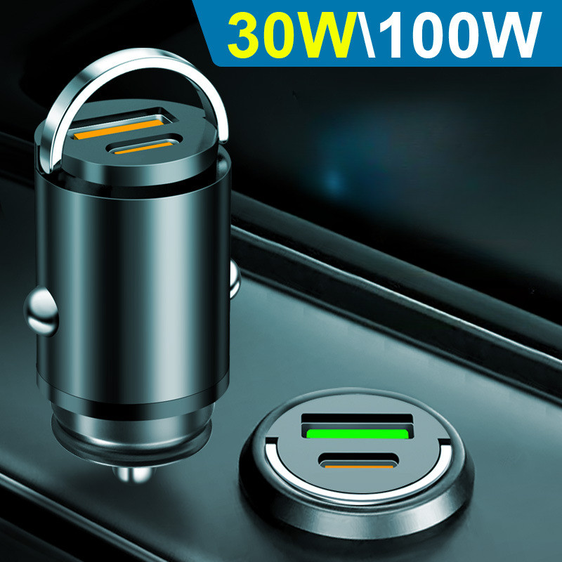 【🚗ชาร์จในรถ 100W】 ชาร์จเจอร์ในรถอะลูมิเนียม 100W | พร้อม PD30W ห่วงดึง น้อยกะทัดรัด