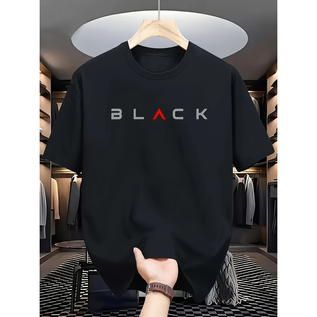 [เสื้อยืดกราฟิก] เสื้อยืดลำลองสีดำนุ่มสำหรับผู้ชาย| คอกลม, แขนสั้น, เสื้อยืดฤดูร้อนพร้อมท็อปสบายๆ คอกลม ทรงปกติ