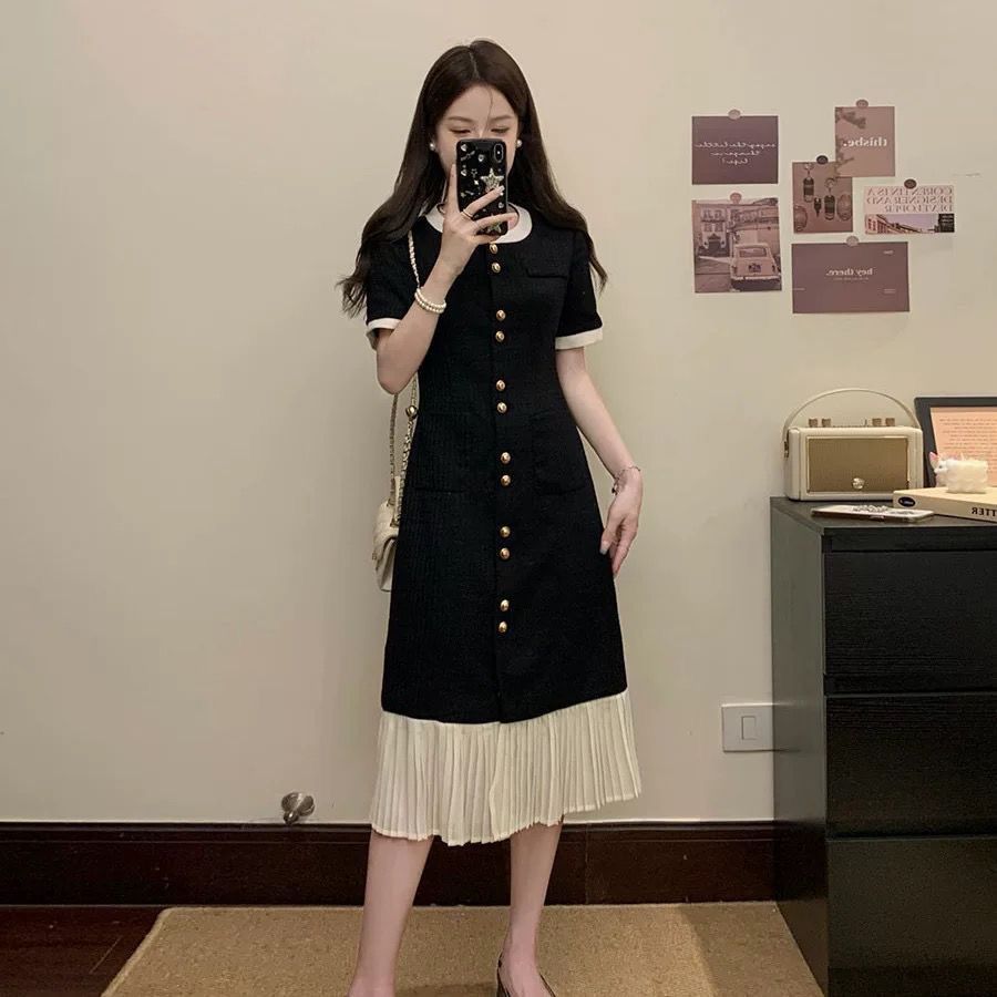 DR126 - ชุดสตรี Modern Dress Tassel Dress Black White Edition