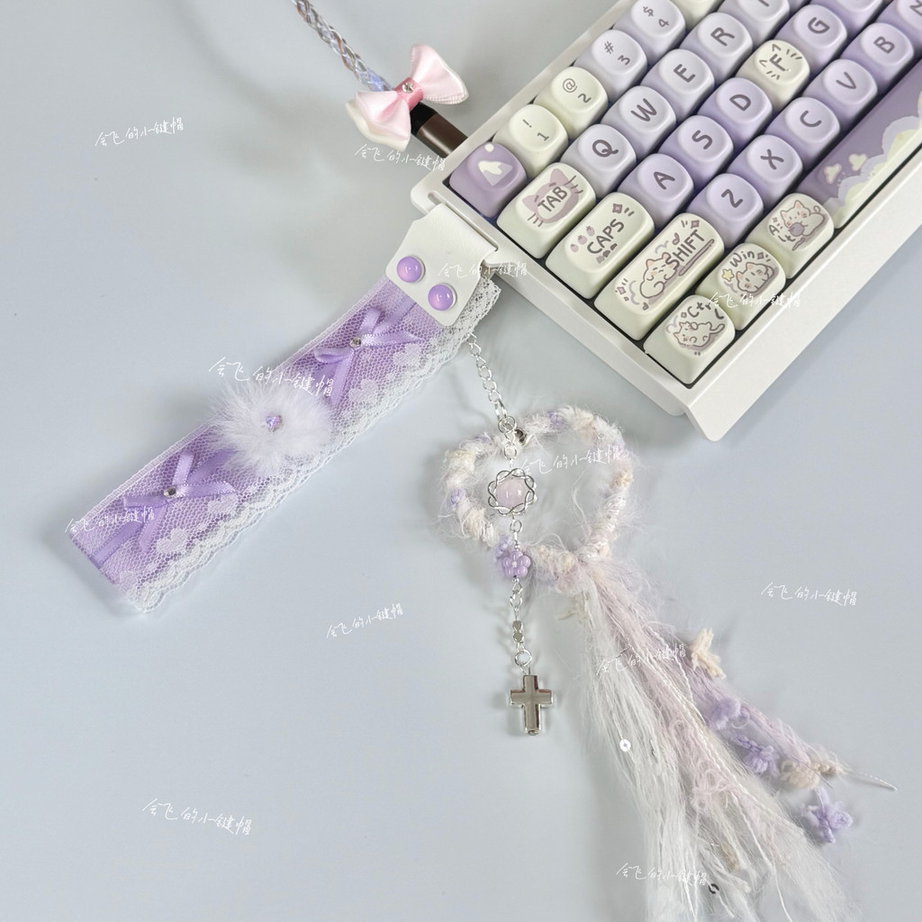 ลูกไม้สีม่วงคีย์บอร์ดริบบิ้น Plush Ball Love Heart Original Handmade Wooting made68 Wooting made68 W