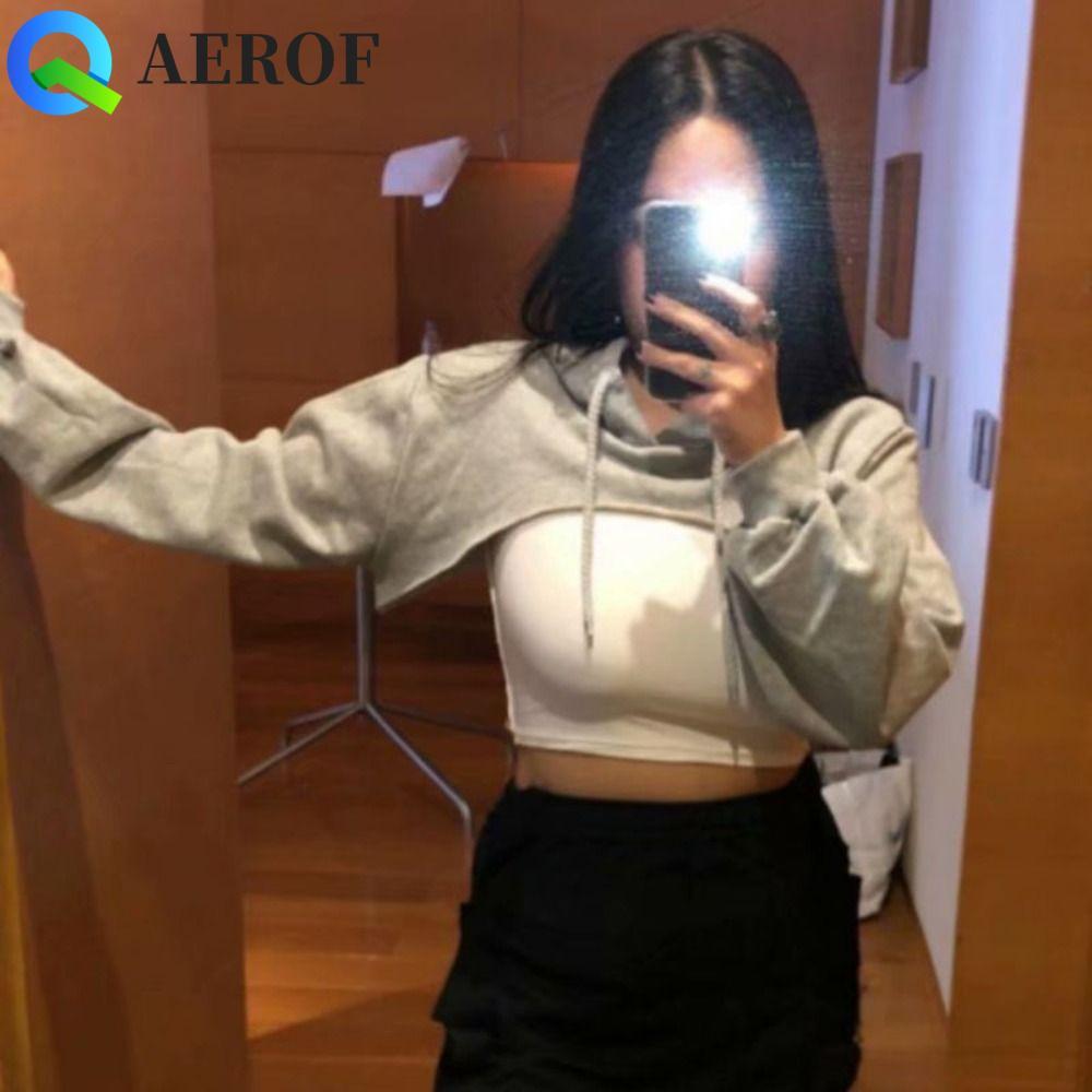 Aerof เสื้อครอปแขนยาว,ครีมกันแดดสั้นพิเศษหญิงHoodie,สบายPatchwork BeachสวมBohemianสไตล์Drugเสื้อสวมหัววันหยุด