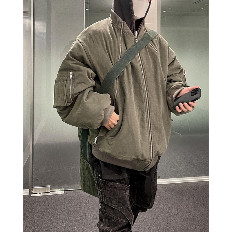 E3VU FAR ARCHIVE Zipper Function MA1 Bomber Jacket Cotton Coat Jacket Men Winter Stand Collar Cotton