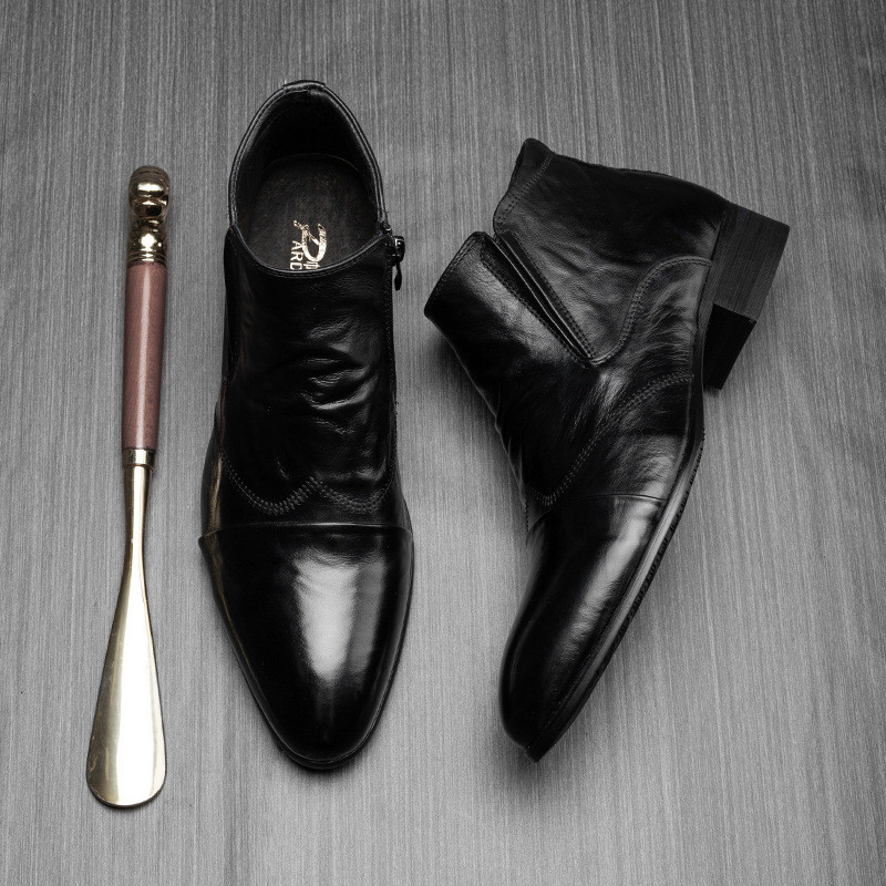 [ตกแต่งบ้านที่สวยงาม] โรงงานราคาต่ําจัดหาโดยตรง High-End Casual หนังนุ่ม High-Top Men Chelsea Martin