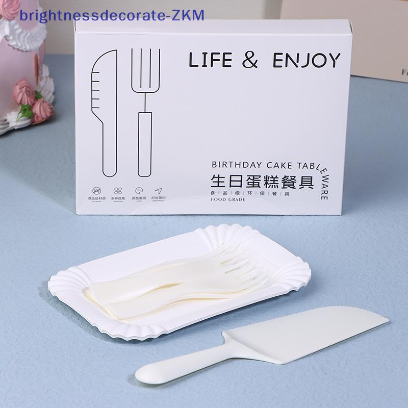 [brightnessdecorate] 5Person 10Person White Birthday Cake Knife Fork Set Plastic Disposable Dinner P
