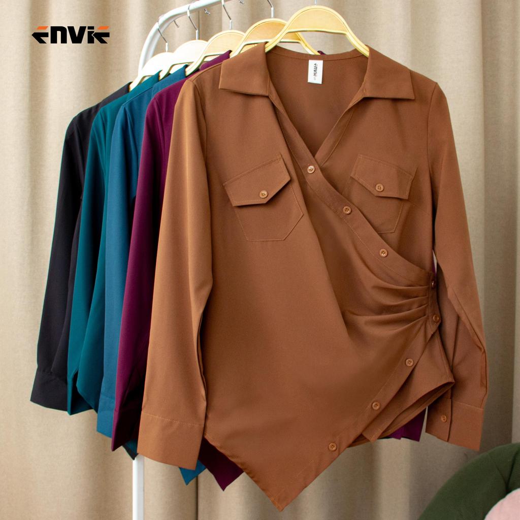 ENVIE TEERA Poppin Cotton Button Wrap Blouse