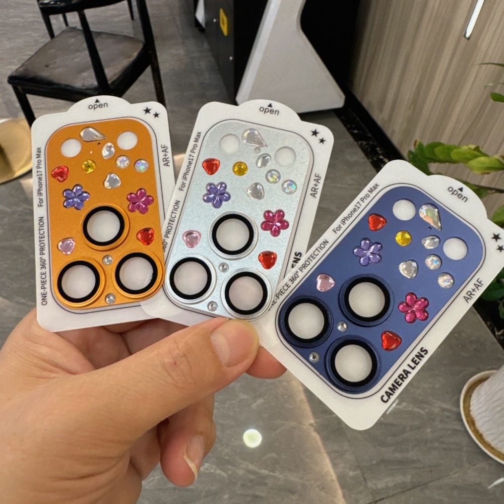 หรูหราเงาเพชรเลนส์โทรศัพท์ Anti Scratch Flim สําหรับ iPhone 17 Pro Max 17Pro กล้องหลังกระจกนิรภัย Anti Scratch Shatterproof โลหะคลุมทั้งหมด Protector