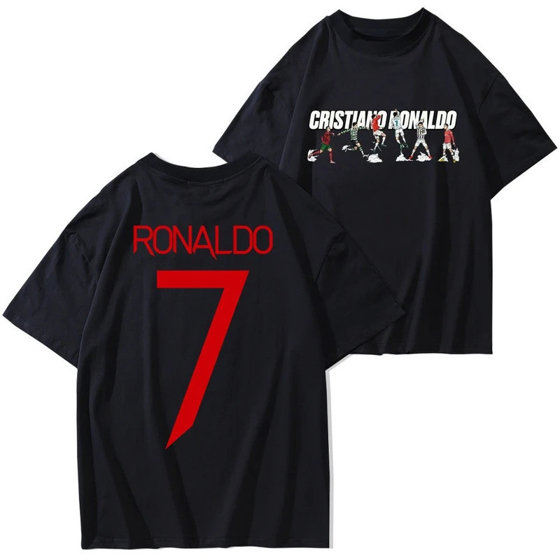 เสื้อยืด Cristiano Ronaldo Evolution สำหรับผู้ชายและผู้หญิง ผ้าฝ้ายแท้ แขนสั้น เสื้อแฟนฟุตบอล Cristi