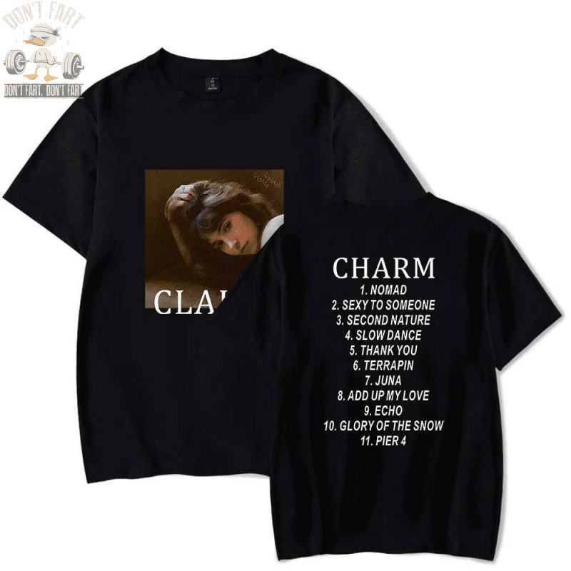 🔥เสื้อยืด Tour Merch สำหรับ_clairo_charm_tracklist_ แฟชั่นฤดูร้อนและใส่ลำลอง 112