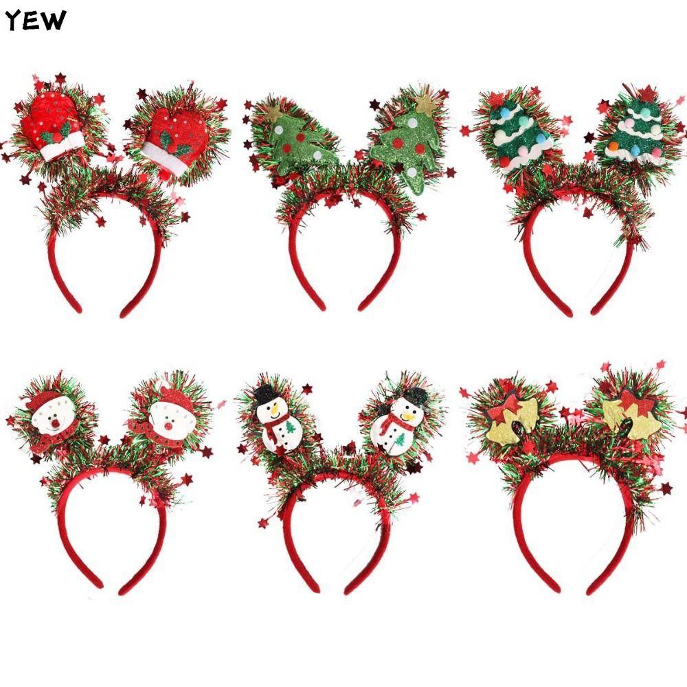 YEW ที่คาดผมคริสต์มาสลายซานตาคลอสการ์ตูน Snowman Holiday Hairbands, Star Headwear Elf ตกแต่งต้นคริสต