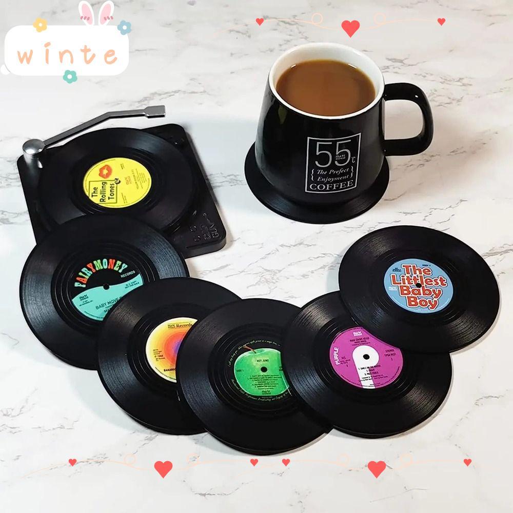 Winte 2/4/6PCS Vinyl Record Coaster, ABS Table Decor Tea Coaster, Non-slip ทนความร ้ อน CD Shaped Coasters