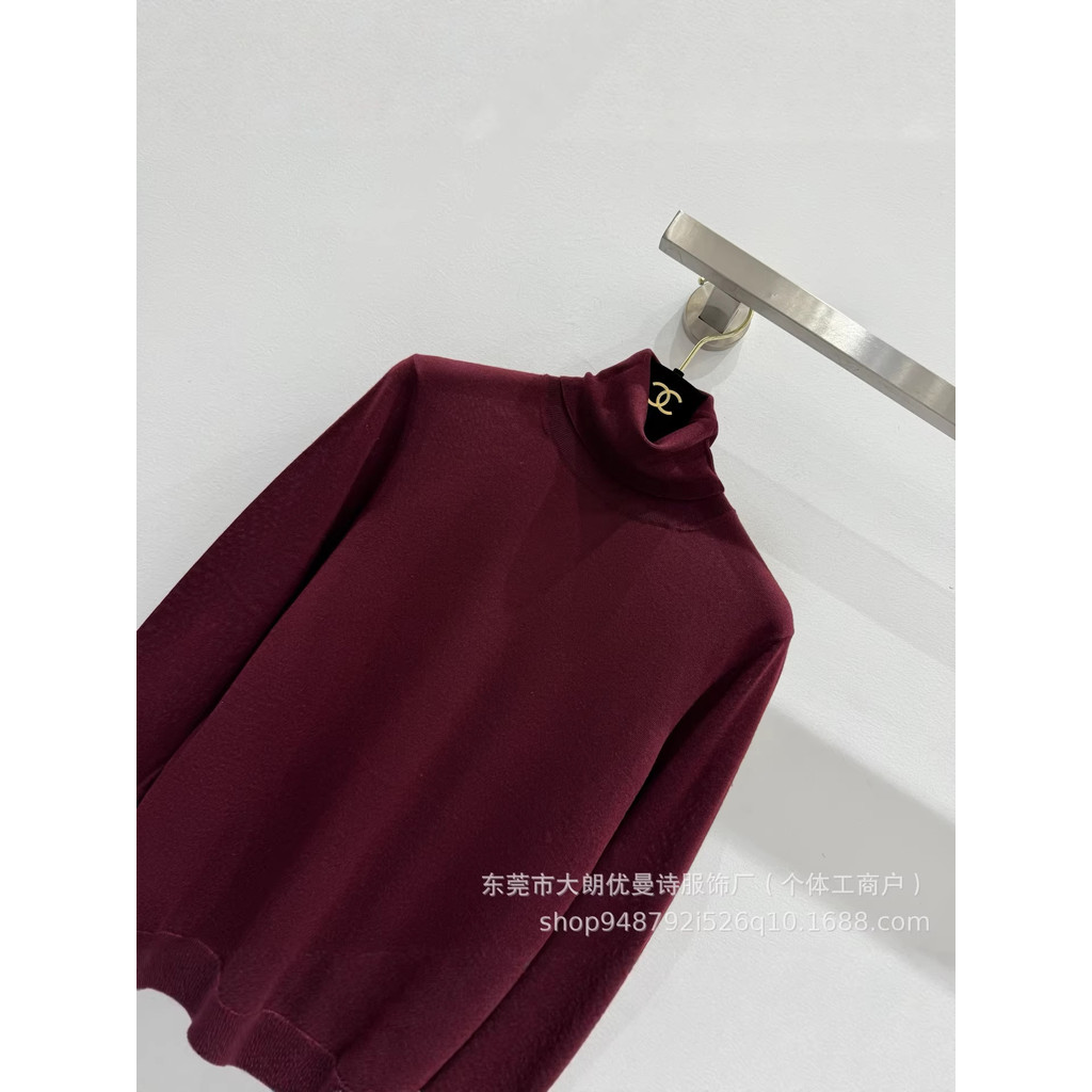 VAIP LOE Women's burgundy ribbed turtleneck long-sleeve sweater casual top