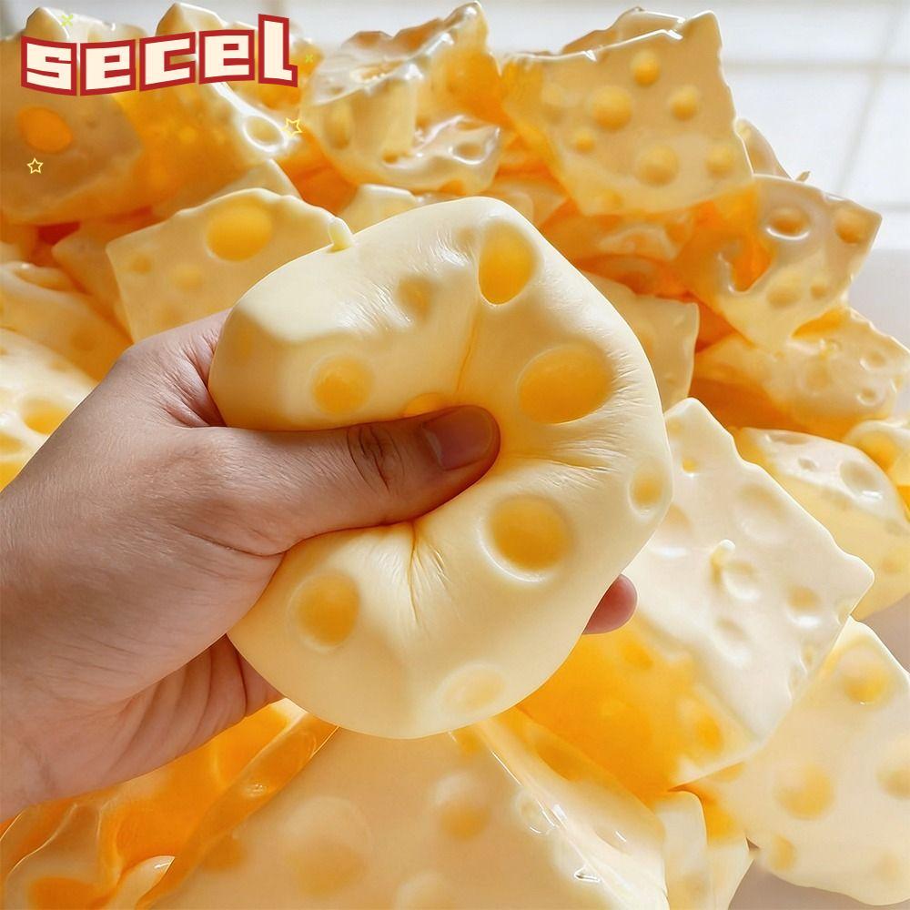 SECEL Cheese Squeeze Fidget Toy, Non-Bounce Shapeable Jumbo Cheese Cube Stress Ball, Squishy Texture