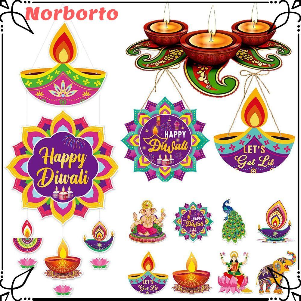 NORBOTTO Diwali จี้แขวนประตู, Happy Diwali กระดาษ Diwali แขวนเครื่องประดับ, DIY Wall ตกแต่งรายการตกแ