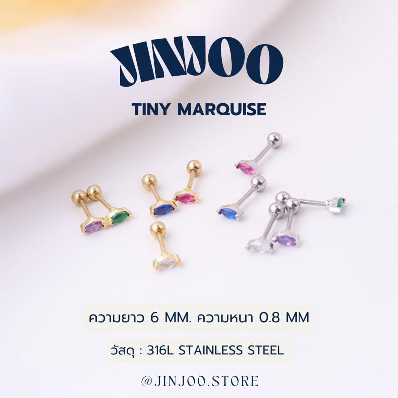 Jinjoo จิวต่างหู Tiny Marquise ความหนา 0.8 mm. วัสดุ 316L Stainless Steel (แป้นกลม) (ราคาต่อคู่)