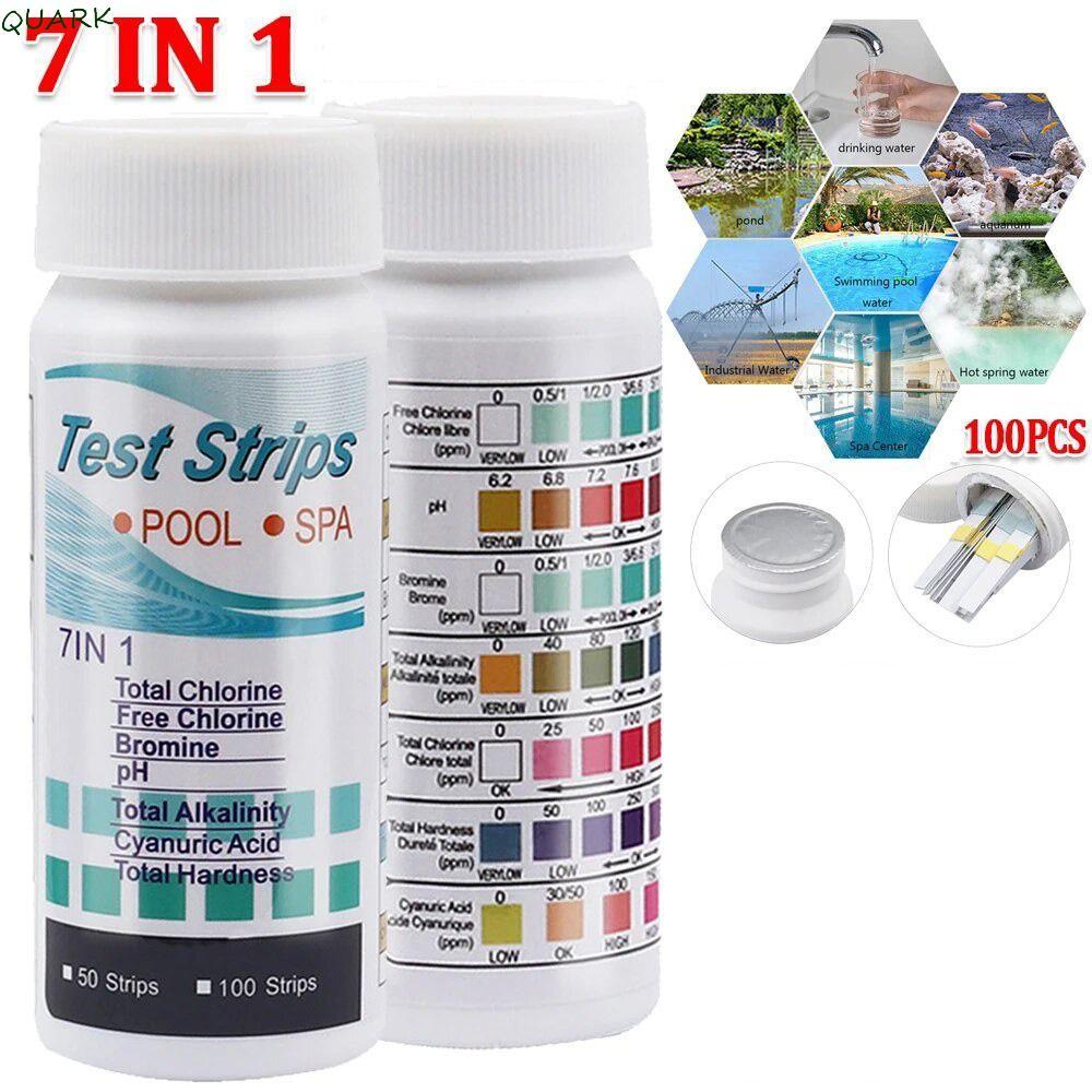 QUARK 100 ชิ้นแถบทดสอบคุณภาพน้ํา,ความไวสูงสะดวกสระว่ายน้ําแถบทดสอบ,เครื่องทดสอบคุณภาพน้ําแบบพกพา 7in