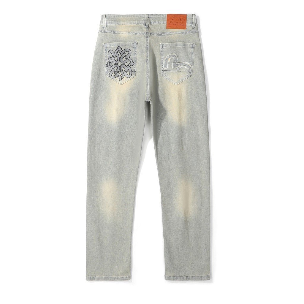2026 new evisu Street Wear Dirty Distressed Denim Pants