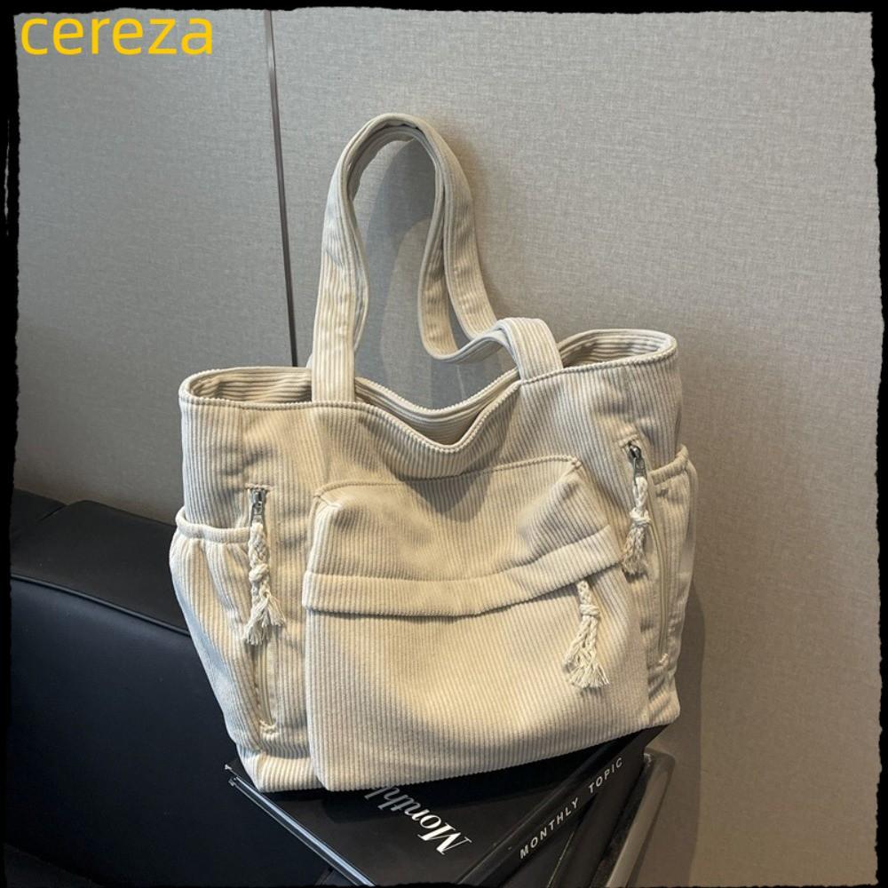 CEREZA กระเป๋าทำงานCORDUROY ทนทาน มีหลายช่องเก็บของ สไตล์เรียบหรูสำหรับผู้หญิง