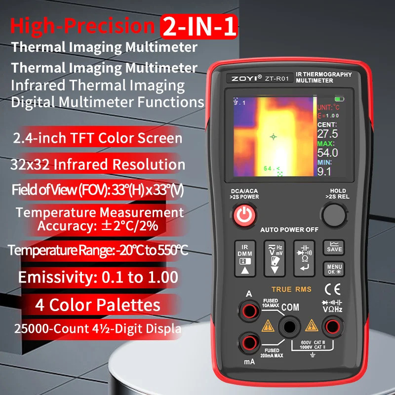 ZOYI R01 Thermal Imager และมัลติมิเตอร์ 2 in 1 เครื่องวัดอุณหภูมิอินฟราเรดและเครื่องทดสอบไฟฟ้า
