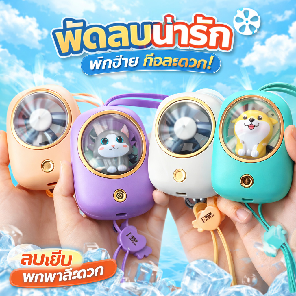 พัดลม พัดลมพกพาแคปซูล พัดลมคล้องคอ ไร้ใบพัด ปรับลมได้ 3 ระดับ ลมแรง เงียบ ชาร์จ USB แบตอึด พัดลมมินิ พัดลมน่ารัก