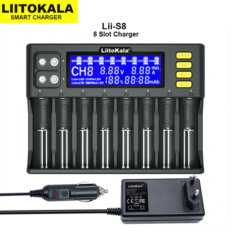 Liitokala Lii-S8 Lii-PD4 Li-ion 3.7V NiMH 1.2V Li-FePO4 3.2V IMR 3.8V สําหรับ 18650 26650 21700