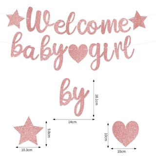 ธงตกแต่ง Welcome Baby ธงต้อนรับเบบี๋ ตัวอักษรตกแต่ง กระดาษแข็ง กลิตเตอร์