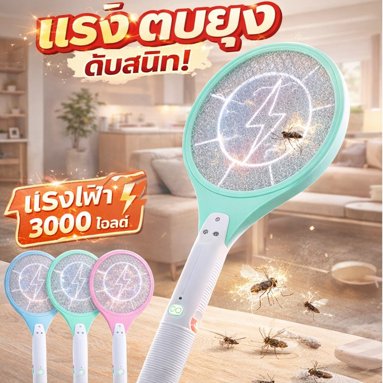 ไม้ตียุงไฟฟ้า ไม้ช็อตยุง ไม้ตียุงชาร์จไฟได้ 220V แรงสูง กำจัดยุง แมลงวัน แมลง ไม้ตียุงแบบพกพา เครื่องช็อตยุง ใช้งานง่าย