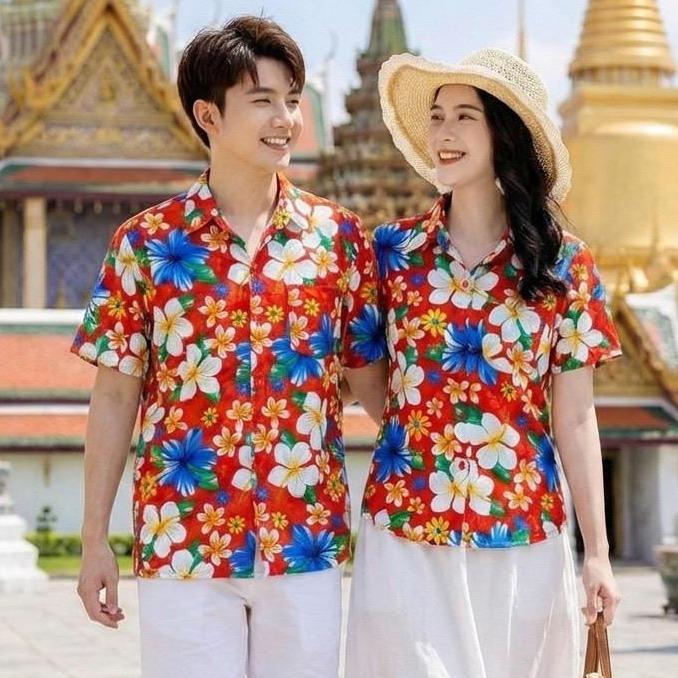 018 เสื้อเชิ้ตลายดอก ผ้าคอตตอน100% สีไม่ตก ผ้าไม่หด ลายคมชัด มีไซส์หญิงชาย S-5XL งานไทย ส่งจากไทย*1ตัว* รูปที่ 6