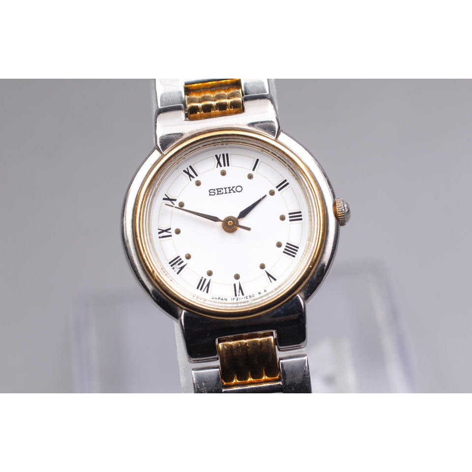 Vintage 1995 Exc+5* Seiko 1F21-0K00 Gold Roman 22mm Quartz Ladies From JAPAN