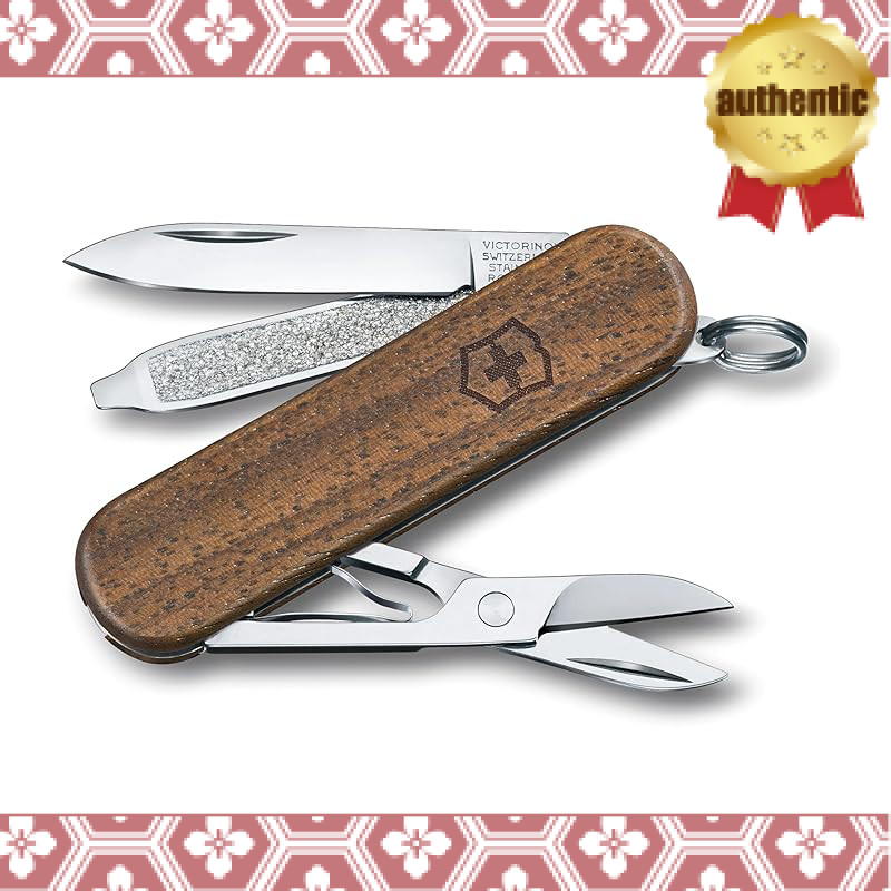 VICTORINOX Classic SD Wood Swiss Army Knife Multi-Function Knife for Outdoor Camping, equipped with scissors, Phillips screwdriver, and nail file. A Swiss-made multi-tool featuring 5 functions, it's small, compact, and lightweight. [Genuine Japanese produ