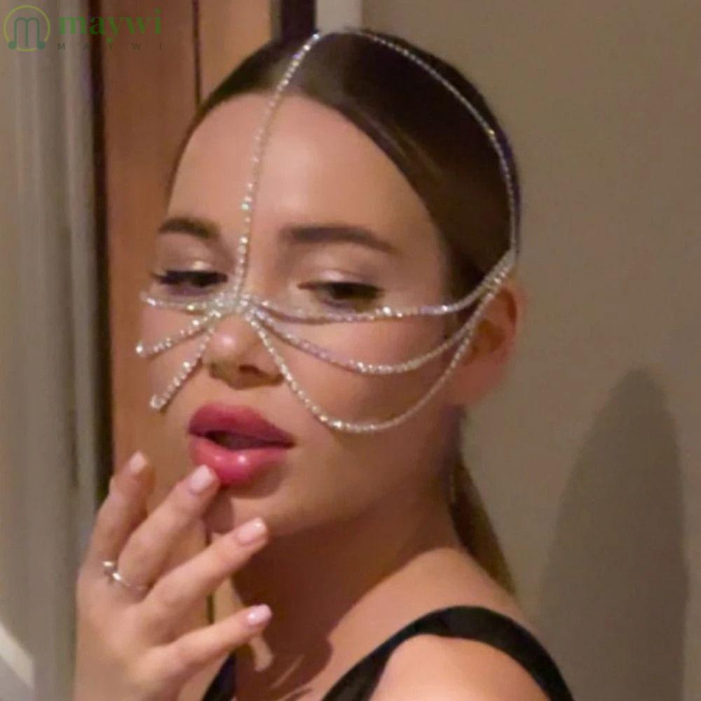 MAYWI Rhinestone Face Chain ม่านแก้วคริสตัลแฮนด์เมด เพื่อความหรูหราของผู้หญิง