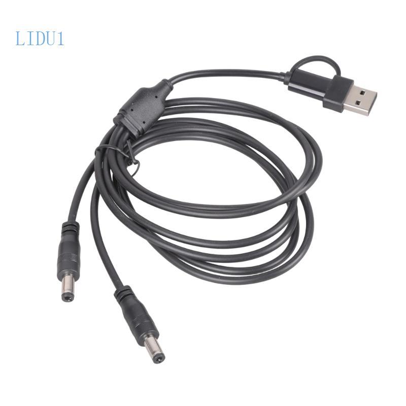 LIDU1 USB Type C ถึง Double DC5 5x2 5 มม.ความเข้ากันได้ด้วย USB A และ Type C 5V 3A ความยาว 100 ซม.สํ