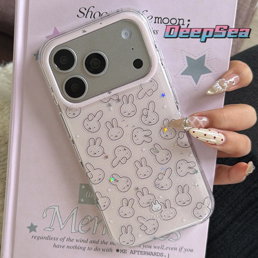 ปลอกสําหรับ iPhone 17 Pro Max 16 15 14P 13 IMD Craft กระต่ายน่ารัก Shining รูปแบบสีชมพูเคสโทรศัพท์กันกระแทก Soft TPU Anti-scratch Fall-proof ฝาครอบป้องกัน