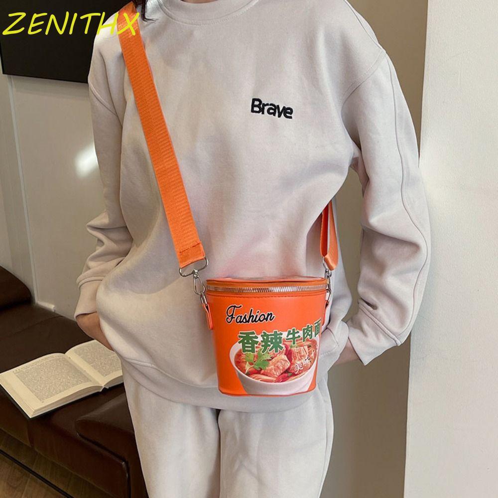 ZENITHX กระเป๋าเป้สะพายข้างลายมาม่า สีเรียบและมีซิป ขนาดใหญ่ เหมาะสำหรับการช้อปปิงและใช้งานได้หลากหลาย