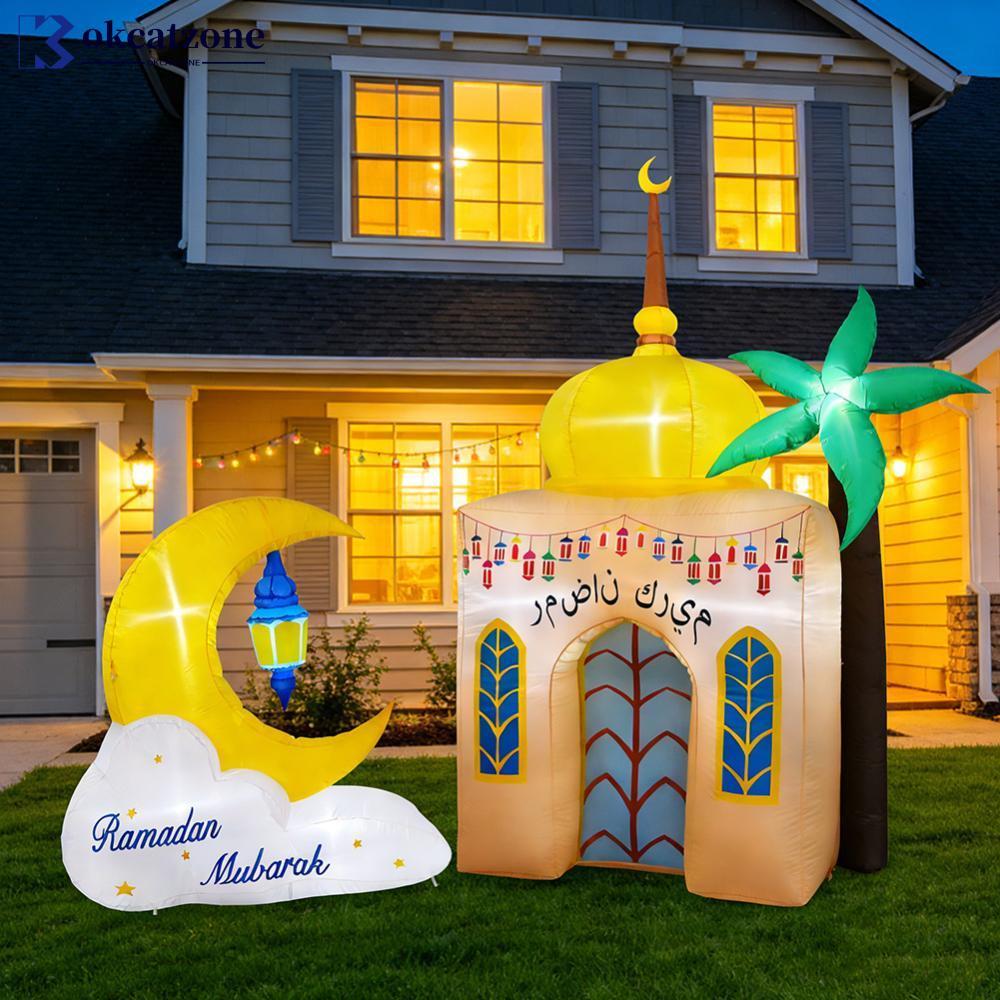 OKCATZONE 7.9/5.25ft Eid al-Fitr เรืองแสงบอลลูนพอง Moon/Castle/อูฐรูป EU/US/UK LED กันน้ํา Ramadan N