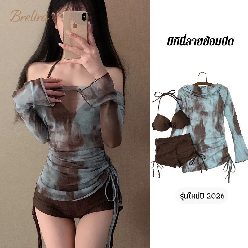 『Brelira』เซ็กซี่เปิดไหล่ ชุดว่ายน้ำ สวมใส่สบาย บาง ลายมัดย้อมอันเป็นเอกลักษณ์ สลิมฟิต แฟชั่น ดูดซับความชื้นและแห้งเร็ว บางและเบา แยกกางเกงชั้นใน