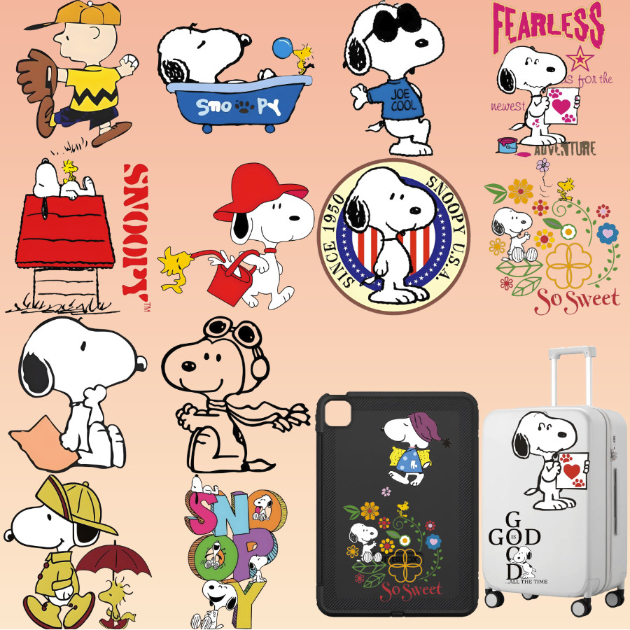 GEN570 อะนิเมะ Snoopy สติกเกอร์เหล็กคริสตัลกาว UV Transfer พิมพ์ DIY เคสโทรศัพท์แล็ปท็อปป้าย DIY Cre