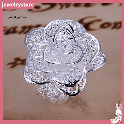 JEW Lady Girl Elegant Silver Plated Hollow Out Flower Shaped Opening Finger Ring